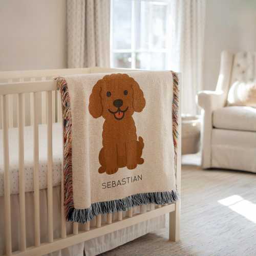 Personalized Goldendoodle Dog Baby Blanket, Custom Name Puppy Nursery Throw, Pet Lover Baby Shower Gift, Doodle Breed Kids Room Decor