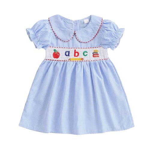 Faithtur Back to School Outfits for Girls Letter Fruit Embroidery First Day of School Dress for Preschool Kindergarten
