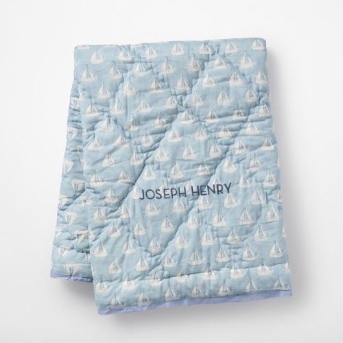 Blue Sailboat- Block Print Quilted Blanket