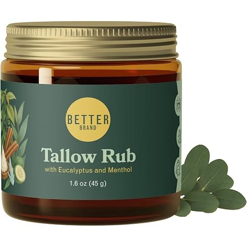 Betterbrand Petroleum-Free Medicated Tallow Rub – Natural Vapor Rub Alternative with Menthol & Eucalyptus - Grass-Fed Tallow Balm for Chest Congestion Relief - 1.6oz