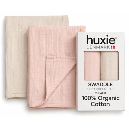 Muslin Baby Swaddle Blanket 100% Organic Cotton 47” x 47” 2-Pack (Fog/Blush)