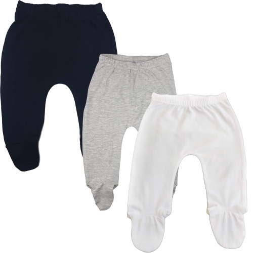 123 Bear Baby Soft Cotton Spandex Pants with Feet, Gray 3-Pack, 0-3 Months
