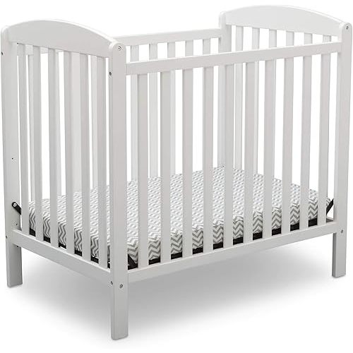 Delta Children Emery Mini Convertible Baby Crib with 2.75-inch Mattress, Bianca White