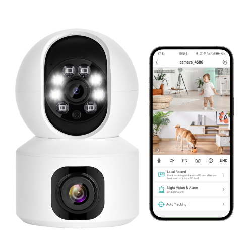 Sovmiku Baby Monitor with 2 Lens Security Cameras, 2.4G WiFi Dual-Screen Display Indoor Baby camera Motion Tracking Two-Way Audio for Baby Pet Elderly