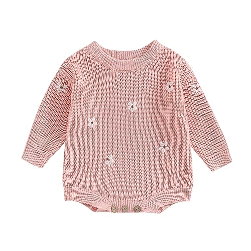 MAINESAKA Baby Sweater Romper Toddler Girl Flower Embroidery Oversize Knit Pullover Sweater Sweatshirt Fall Winter Clothes