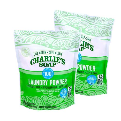 Charlie's Soap Laundry Powder (100 Loads, 2 Pack) Hypoallergenic Deep Cleaning Washing Detergent – Eco-Friendly, Safe, and Effective