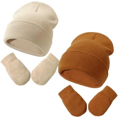 Baby Beanie Hat Gloves Set, Kids Winter Warm Knit Hat with glvoes,Toddler Soft Beanie for Little Boys Little Girls Children