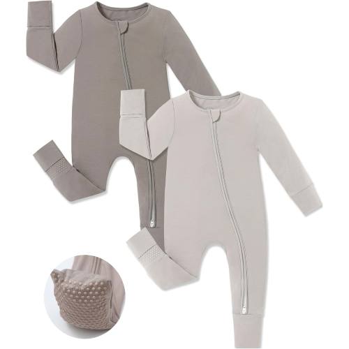 Amazon.com: JunNeng Viscose from Bamboo Baby Boy Sleeper Pajamas with Mitts | 2 Way Zipper, Fold-over Mitts, Non-Slip for 6-18 Months, Sleep'N Play Romper, Snug & Breathable, Stretchy & Soft