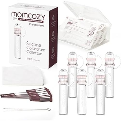 Momcozy Colostrum Collector Reusable Breast Milk Collector with Storage Case and Cotton Wipe, Portable Colostrum Container BPA Free, Multi-Use Collector 5ml-6pcs