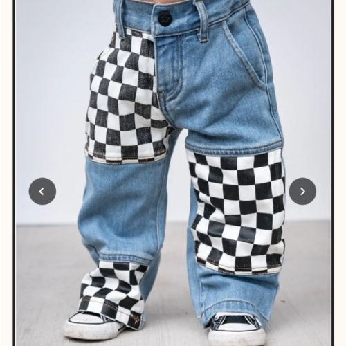 Checkered Patch Baggy Jeans