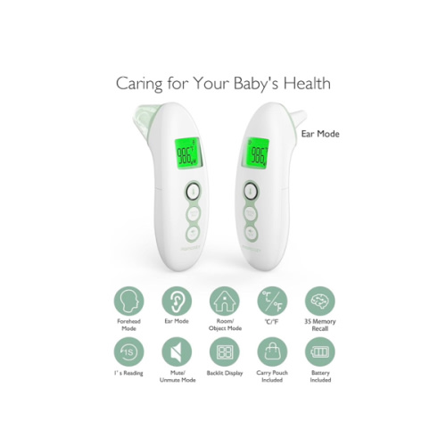 Momcozy Non-Contact Forehead and Ear Thermometer, Digital Infrared Thermometer for Adults and Children, with Child Mode, Fever Alarm Function, Mute and Memory Functions, Fast and Accurate Measurement