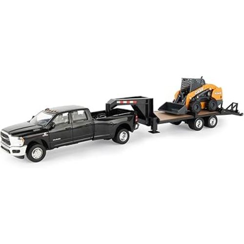 Case IH1/32 Big Farm Ram Dually Quad Cab with Lowboy Trailer and Case SV340B Skidsteer Loader 47155