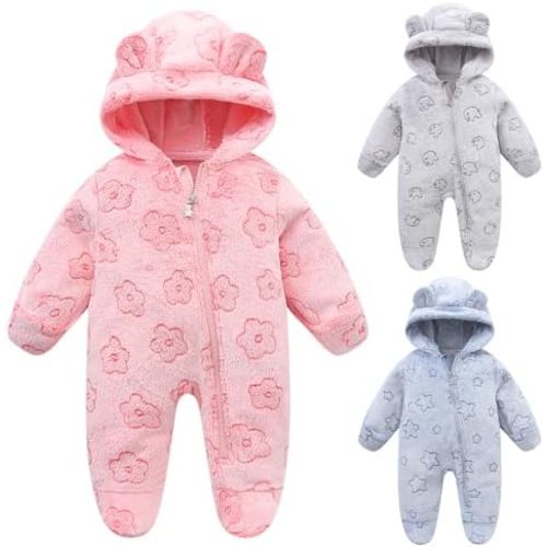 Newborn Winter Snowsuit Baby Girl Boy Bear Ear Fleece Hooded Romper Infant Footie Jumpsuit Outwear Coats