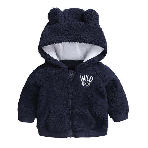 YESIMOLA Baby Boys' Fleece Outerwear Jackets Baby Boys Girl Cartoon Bear Letter Long Sleeve Warm Hooded Coat Snowsuit Casual Coat for Boys Navy 12-18 Months