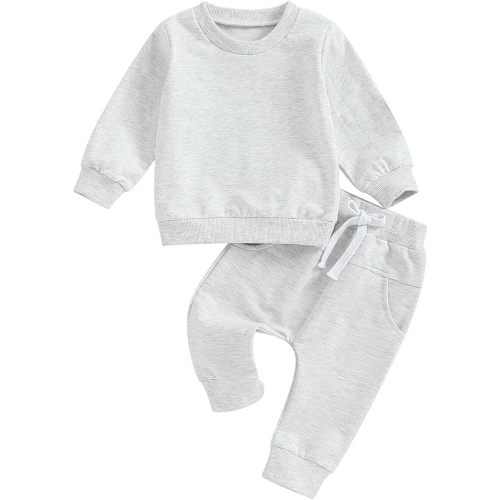 Tiaham Baby Boy Clothes Girl Outfits Fashion Sweatshirt Sweat Pant Kids Toddler Tops Pant Sets (Gray, 0-6 Months)