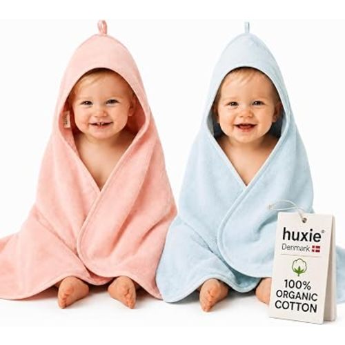 Hooded Baby Bath Towels, 100% Organic Cotton, 32"x32" 2-Pack
