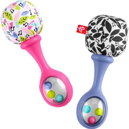 Fisher-Price Newborn Toys Rattle n Rock Maracas, 2 Soft Musical Instruments for Developmental Play Babies Ages 3+ Months, Pink & Purple