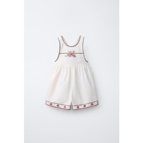 CROSS-STITCH EMBROIDERED ROMPER - Ecru | ZARA United States