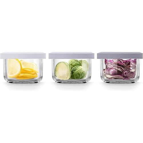 Comotomo Glass Baby Food Storage Containers, 4 oz Jars with Silicone Lids, Airtight Baby Food Prep Cups for Purees, Snacks, Daycare and Small Leftovers, Microwave and Dishwasher Safe, Set of 3