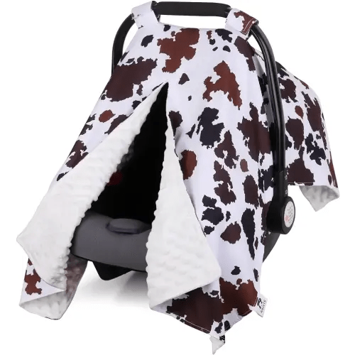 Rquite Car Seat Cover Baby, Carseat Covers Baby Boy, Minky Infant Car Seat Cover Winter, Peekaboo Opening Car Seat Canopy, Multi-use Baby Carrier, Stroller, Nursing Cover, Minky Blanket, Cow Print