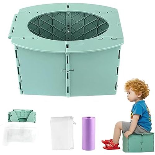Portable Pottys Travel, Foldable Pottys Seat With Cleaning Bags, Reusable Collapsible Toilet for Toddler