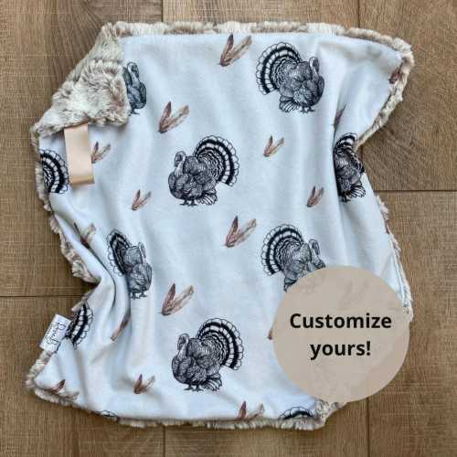 Turkey and Feathers Blanket; Turkey Lovey; Hunting Baby Gift; Hunting Nursery; Bird Hunting; Baby Boy Hunting Gift; Wild Game Hunting
