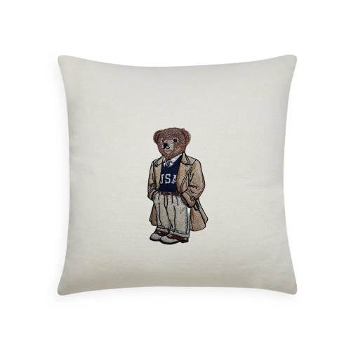 Preppy USA Bear Embroidered Pillow Vintage Americana Decor | Classic Polo-Style Bear | Neutral Nursery & Home Decor