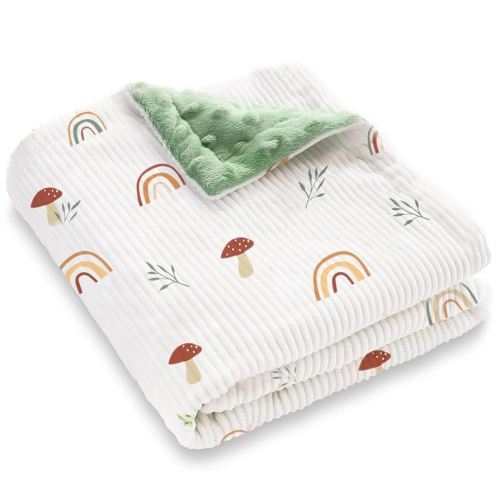 BORITAR Baby Blankets for Girls, Soft Comfy Corduroy Bed Blankets with Lovely Rainbow Pattern and Double Layer Dotted Backing for Toddler Newborn Infant Shower Gift, 30 x 40 Inch