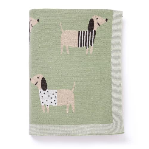 Baby Blanket 100% Cotton Soft Cooling Summer Receiving Swaddle Blanket for Boy Girl-Green Dachshund Puppy Dog 40x30in