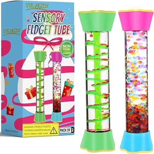 Sensory Fidget Tubes - Calming Toys for Kids & Adults- Sensory Tube with Glitter Bottle, Gravity Spinner, Bubble Drop Spiral - Fidget Toys for Classroom, Desk Decor, Office ( 2 Pack )