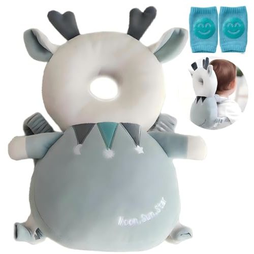 Baby Head Protector, Baby Fall Back Head Protector, Adjustable Baby Head Protection Backpack with Baby Knee Pads for Crawling, Safety Baby Head Protector, Baby Walking Harness(Magic Deer)