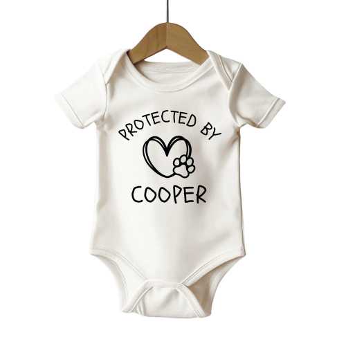 Protected By Dog Baby Bodysuit – Cute Personalized One Piece, Custom Infant Outfit