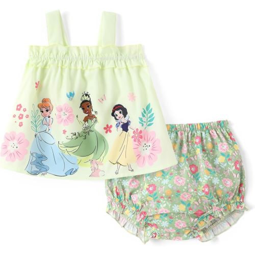 Disney Princess Baby Girl Clothes: Floral Sleeveless Ruffle Tunic Top & Bloomer Diaper Cover Set Newborn Summer Outfits