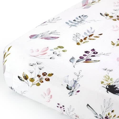 GRSSDER Soft Muslin Crib Sheet 1 Pack, 100% Cotton Crib Sheets for Boys and Girls, Fit Standard Crib Mattresses 52" x 28" Safe and Snug, Stylish Watercolor Leaf Pattern