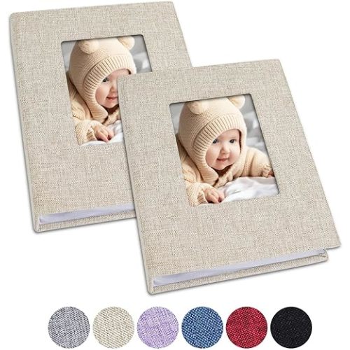 Vienrose Small Baby Photo Album 4x6 Photos, 2 Pack Linen Cover Mini Photo Book, 26-Page Holds 52 Pictures, Artwork or Postcards Storage