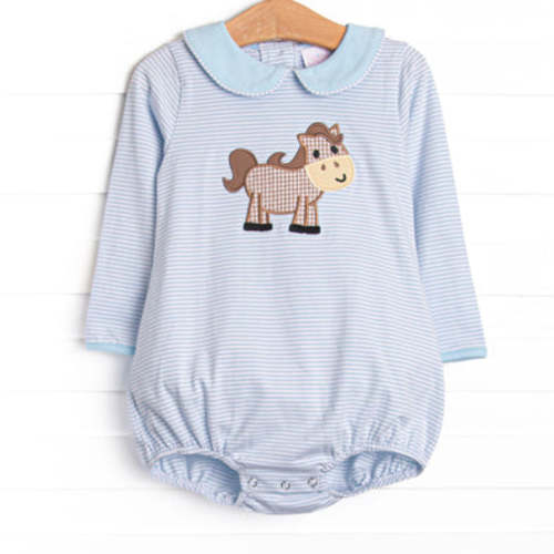 Horsin' Around Applique Bubble, Light Blue Stripe – Stitchy Fish