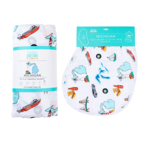 Gift Set: Michigan Baby Swaddle Blanket & Burp Cloth Combo – Little Hometown