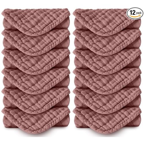 Muslin Burp Cloths 100% Cotton Large 20''x10'' Extra Soft and Absorbent Baby Wash Cloths Spit Up Rags - Baby Burping Cloth for Boys Girls Items(12 Pack Bean Paste)
