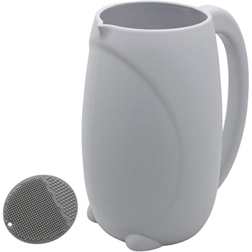 mandoo Baby Bath Rinse Cup Shampoo & Body Washing Rinser Cup for Kids with Easy Grip Handle to Rinse Baby Shower - Baby Essentials (Grey+Brush)