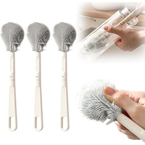360° Bottle Cleaning Brush with Long Handle, Foldable Flexible Silicone Bottle Brush, Soft Bristle Cup Cleaner Brush for Deep Cleaning, Suitable for Narrow Neck Bottles, Baby Bottles Flasks (3)