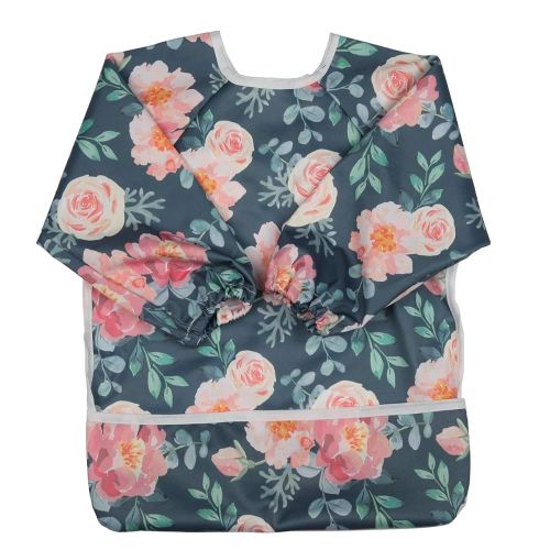 Baby Bib Sleeved Shirt With Pocket 1-3 years old Toddler Painting Drawing (Floral)