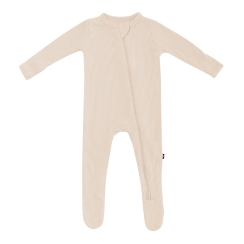 Ribbed Zipper Footie in Bisque
