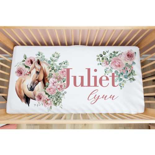 Horse Custom Name Crib Sheet - Horse Decor - Horse Nursery - Baby Shower Gift - Personalized Crib Sheet