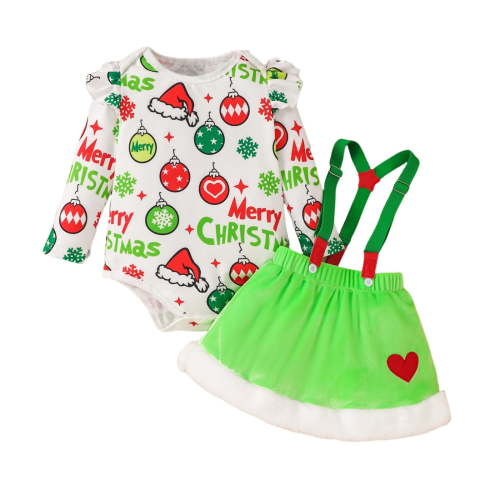 Holiday Savings Clearance 2024! Itsun Baby Girl Christmas Outfit,Infant Baby Girl Boy Christmas Outfits Letter Romper Jumpsuit Dress Green Furry Suspender Skirt Set Green 0-3 Months