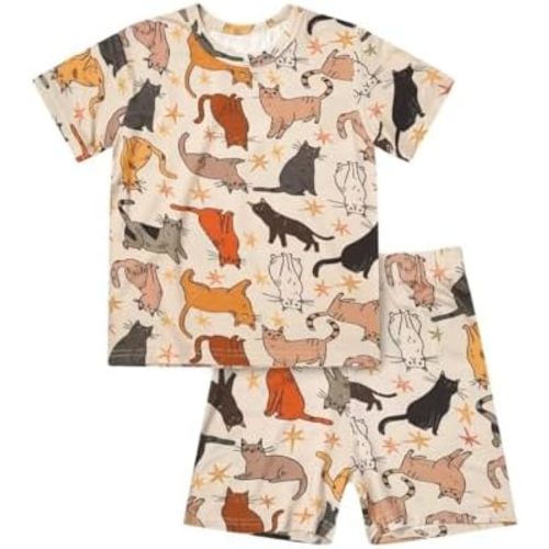 Teach Leanbh Toddler Baby Boys Girls Bamboo Viscose Pajamas Set Round Neck Short Sleeve Snug Fit Sleepwear Pjs 12M-5Y