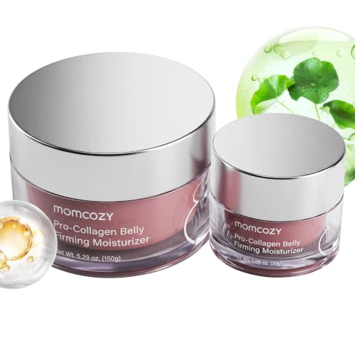 Momcozy Belly Oil Cream Set, Belly Firming Lotion, EWG Verified, 6.35 oz | Clinically Tested 4x Pro-Collagen Peptides to Reduce Stretch Marks, 150g + 30g Belly Moisturizer Set, Skin Resilience Care