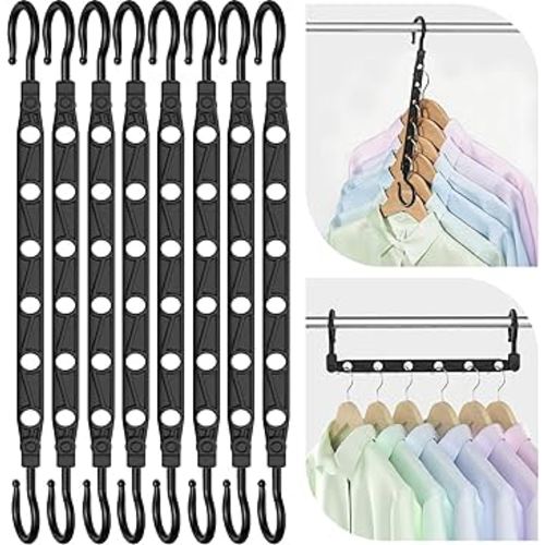 Space Saving Hangers for 48 Clothes, Reinforced Collapsible Hangers with 360° Swivel Hook, Hanger Hooks Space Saver for Closet Organizers and Storage, Dorm Room Essentials, Fully Assembled, Black