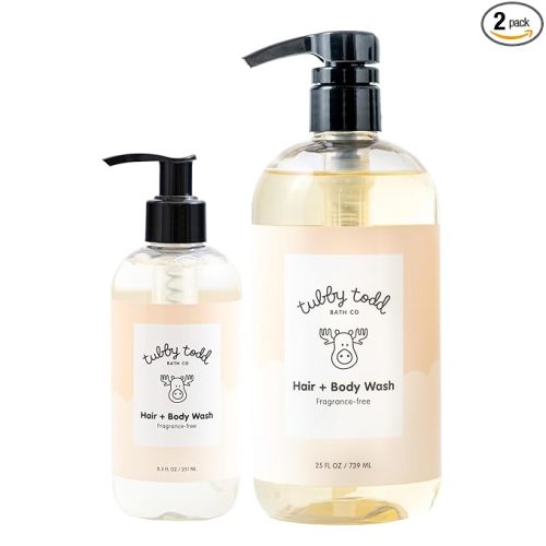 TUBBY TODD Hair + Body Wash - Baby Shampoo and Body Wash - Gentle, Natural Baby Was for Newborns, Babies, and Toddlers - Non-Toxic and Hypoallergenic - Fragrance-Free, 2 Pack, 8.5oz & 25oz