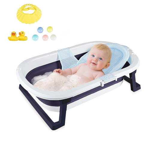 JUANYU Foldable Baby Bathtub,PP Infant Tub with Soft Network for 0-6 Years Toddler,30in ,Blue