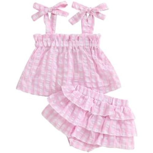 Toddler Girl Summer Clothes Baby Girl Smocked Ruffle T Shirt Top Short Set Little Kids Girl Outfit Beach Essential